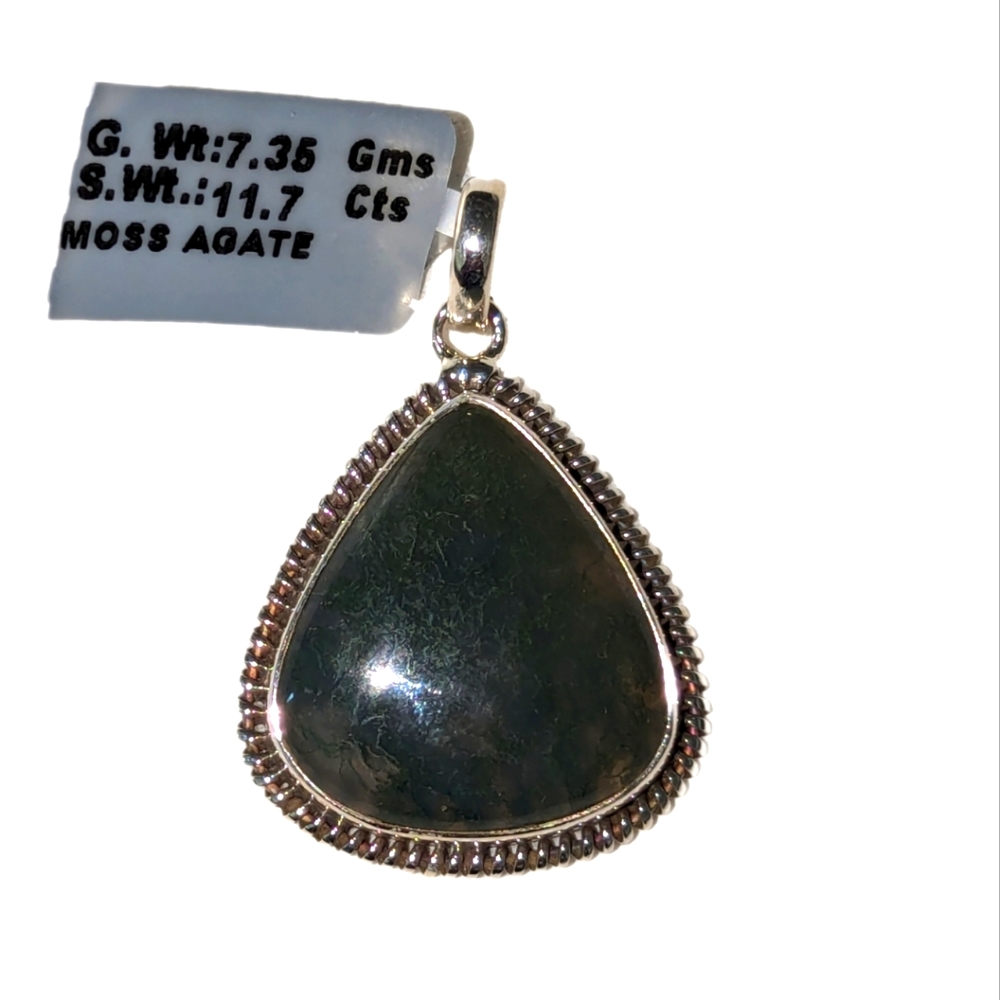 925 Sterling Silver Moss Agate Pendant